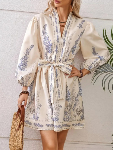 Long Sleeve Floral V Neck Midi Dress Boho Style | Daily & Party Women Dress