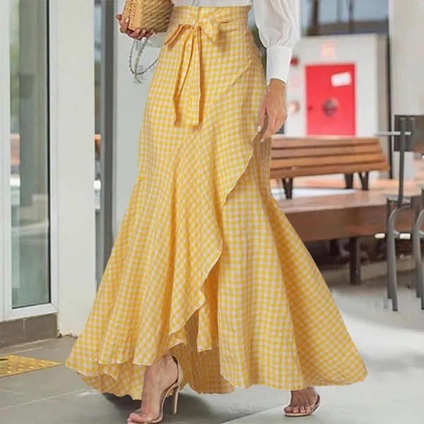 Printed Tie Side Wrap A Line Midi Skirt High Waist Asymmetrical Summer Skirt