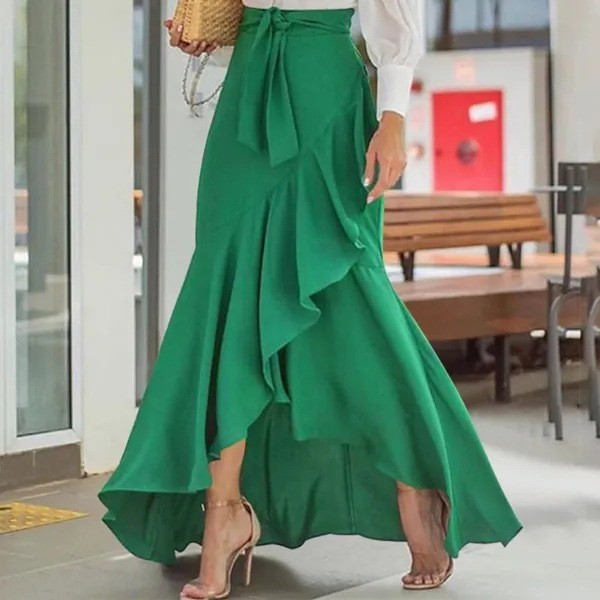 Printed Tie Side Wrap A Line Midi Skirt High Waist Asymmetrical Summer Skirt