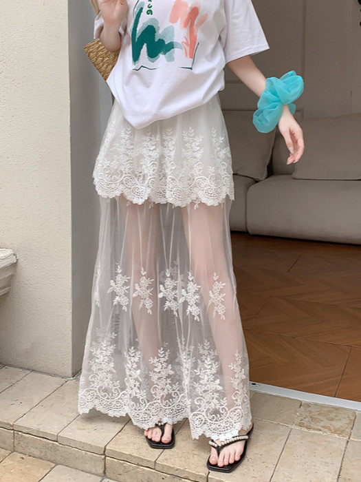 Retro Spliced Mesh Lace A Line Skirt | Summer Daily Youthful Women Skirt