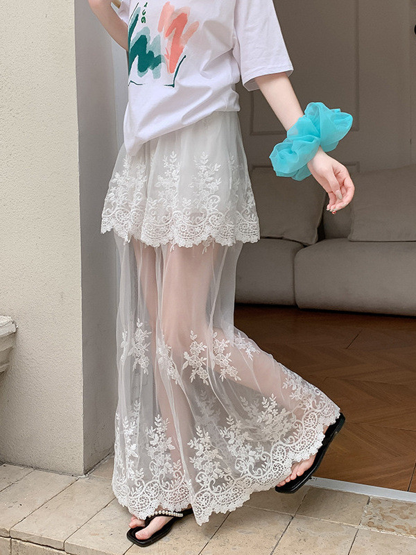 Retro Spliced Mesh Lace A Line Skirt | Summer Daily Youthful Women Skirt
