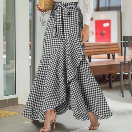 Printed Tie Side Wrap A Line Midi Skirt High Waist Asymmetrical Summer Skirt