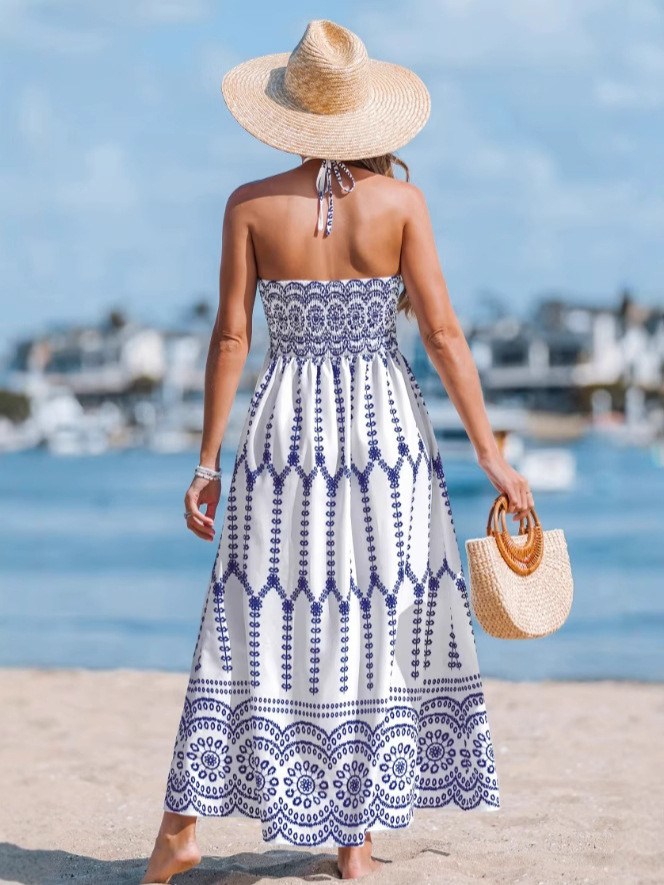 Boho Print Backless Slit Maxi Slip Dress | Beach & Party Women Long Dress
