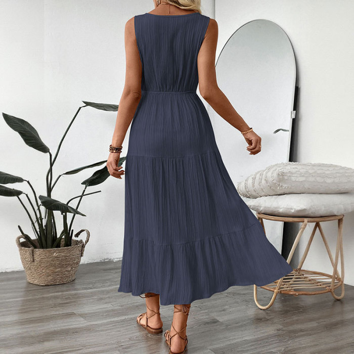 Solid Draped Backless Maxi Dress | Elegant Summer Beach Women Long Dress
