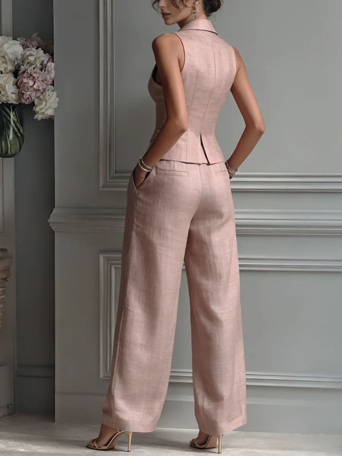 Sleeveless Single Breasted Vest & Trousers Two Piece Suit | Elegant Summer Women Matching Outfit