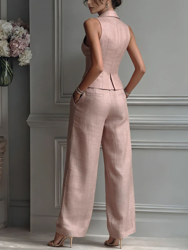 Sleeveless Single Breasted Vest & Trousers Two Piece Suit | Elegant Summer Women Matching Outfit