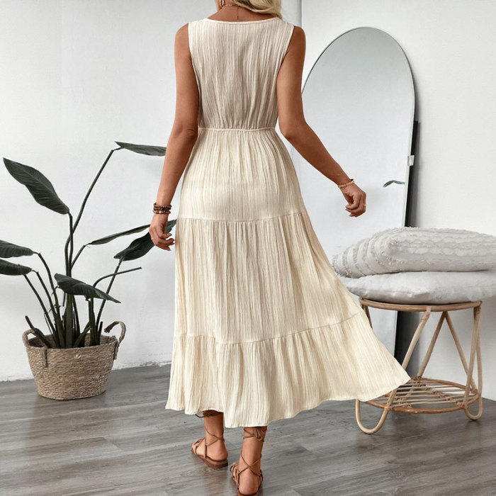 Solid Draped Backless Maxi Dress | Elegant Summer Beach Women Long Dress