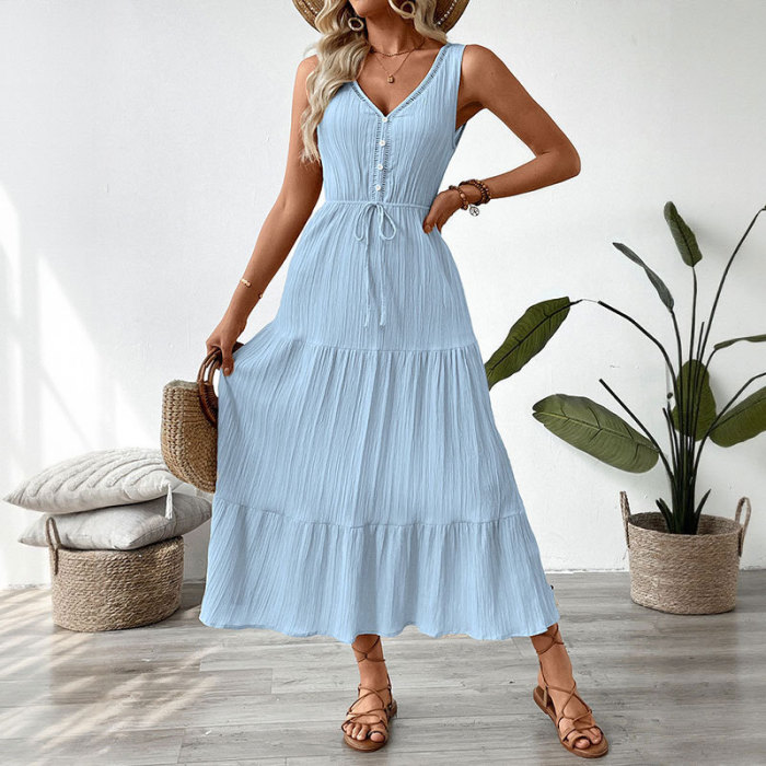 Solid Draped Backless Maxi Dress | Elegant Summer Beach Women Long Dress