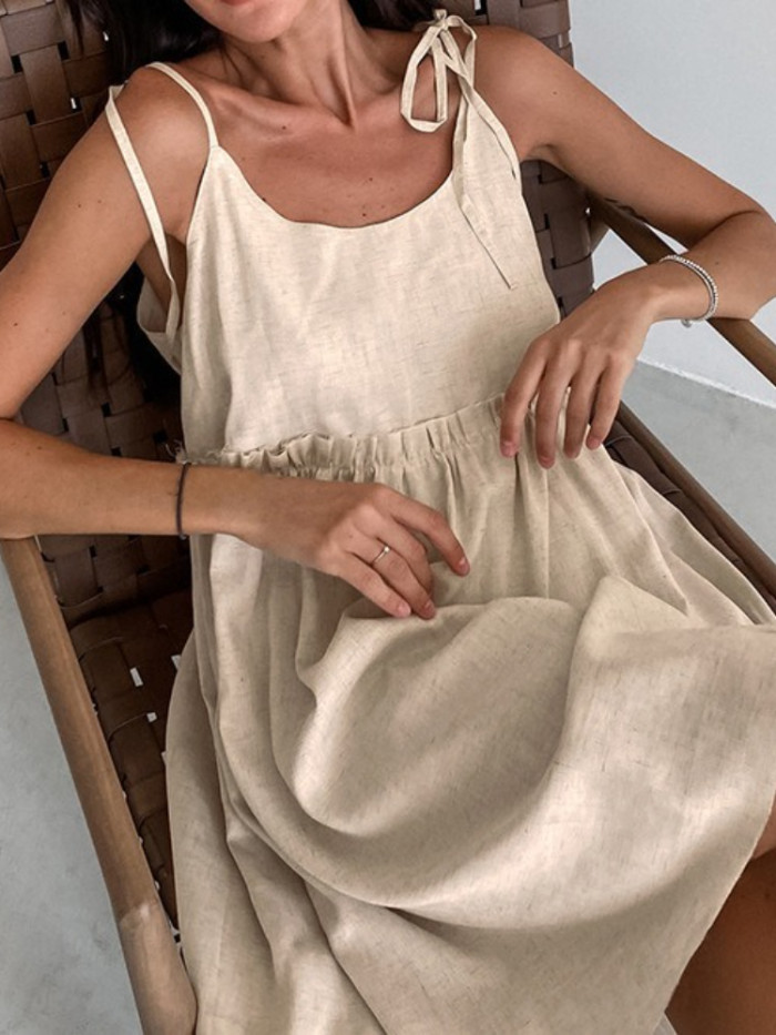 Cotton Linen Suspender Dress | Breathable Summer Women Casual Dress