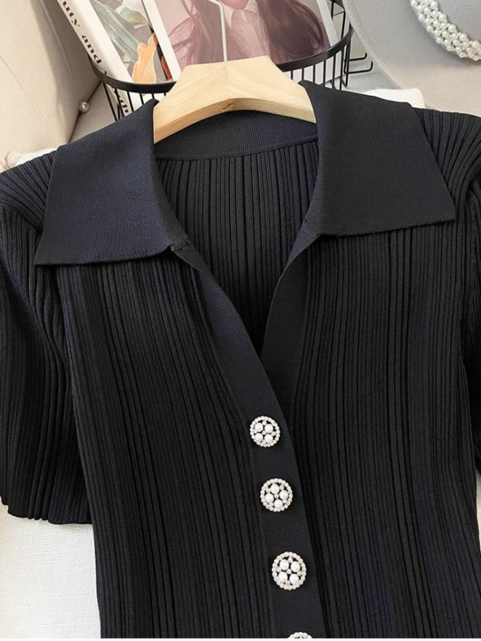 Waist Cinch V Neck Ice Silk Knit A-Line Dress | Slimming Summer Women Dress
