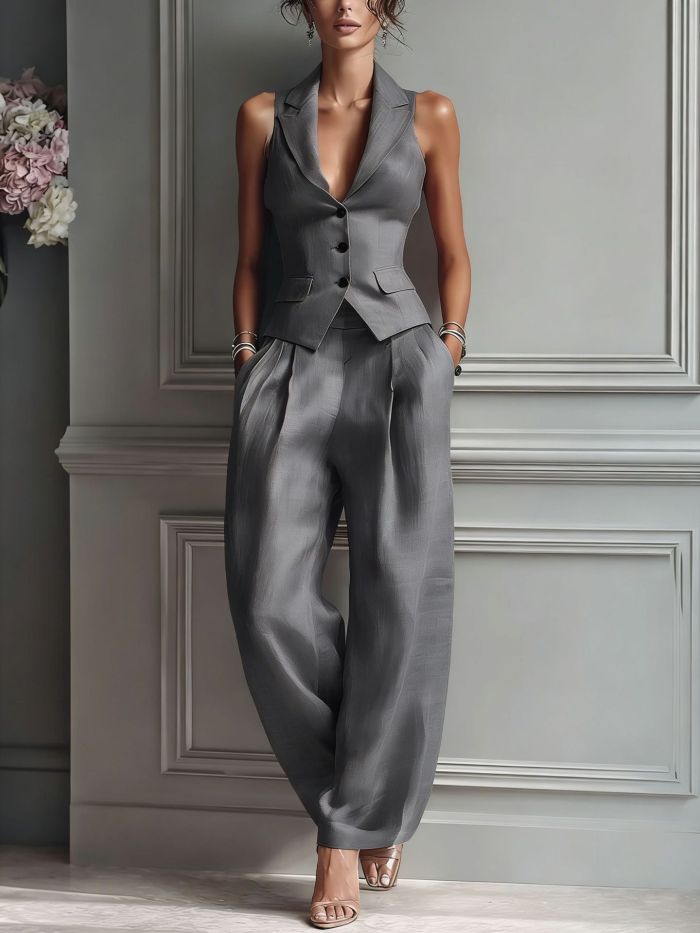 Sleeveless Single Breasted Vest & Trousers Two Piece Suit | Elegant Summer Women Matching Outfit