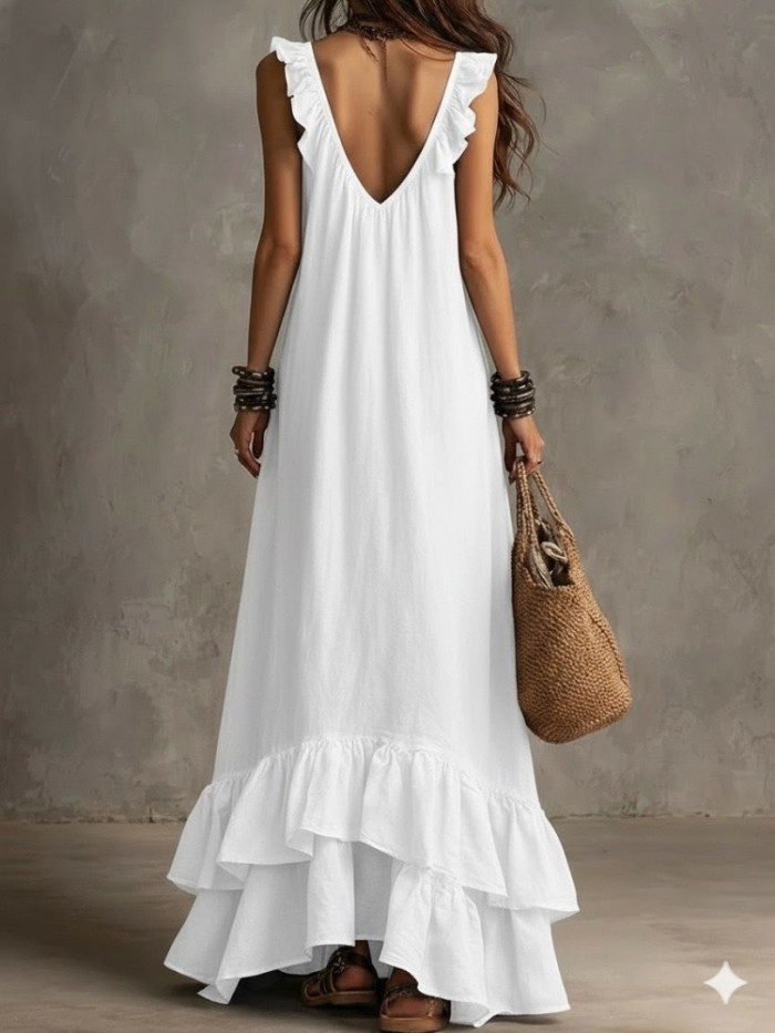 Solid Ruffle Sleeveless Loose Dress | Fashion Summer Women Casual Dress