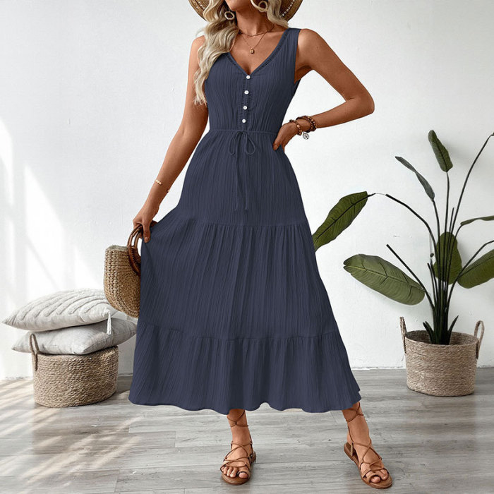 Solid Draped Backless Maxi Dress | Elegant Summer Beach Women Long Dress
