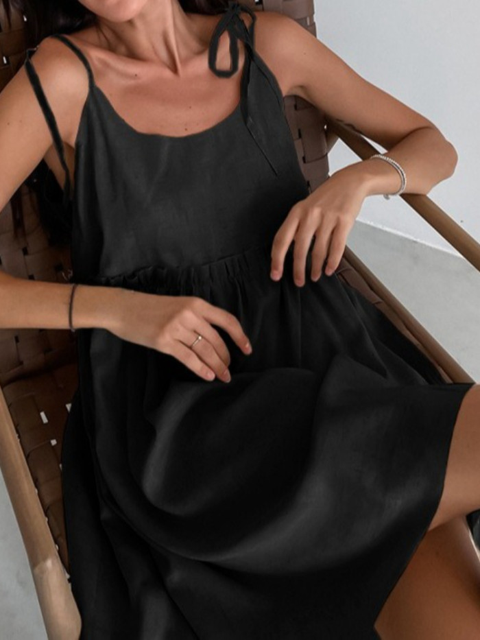 Cotton Linen Suspender Dress | Breathable Summer Women Casual Dress