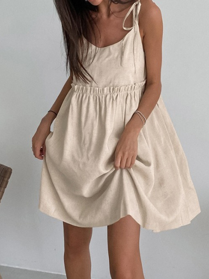 Cotton Linen Suspender Dress | Breathable Summer Women Casual Dress
