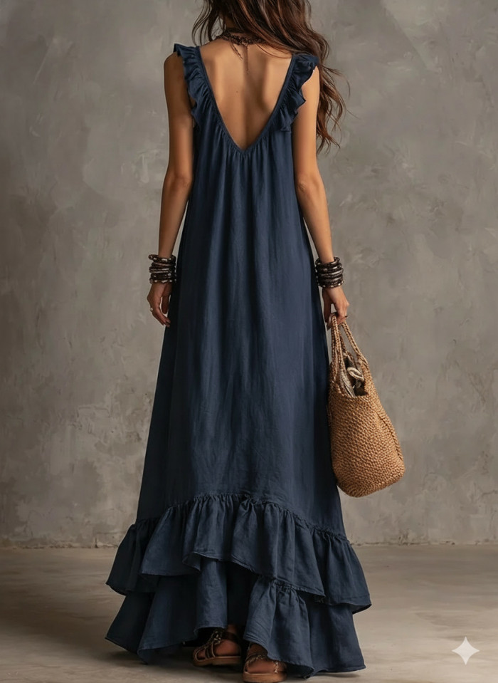 Solid Ruffle Sleeveless Loose Dress | Fashion Summer Women Casual Dress