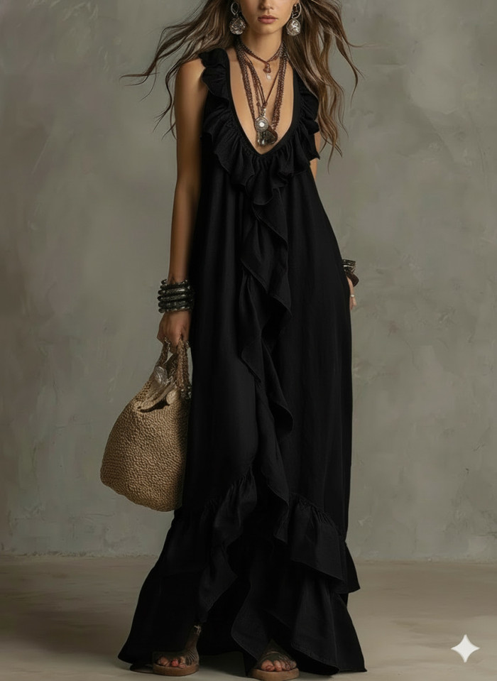 Solid Ruffle Sleeveless Loose Dress | Fashion Summer Women Casual Dress