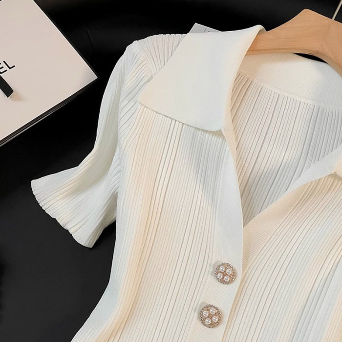 Waist Cinch V Neck Ice Silk Knit A-Line Dress | Slimming Summer Women Dress
