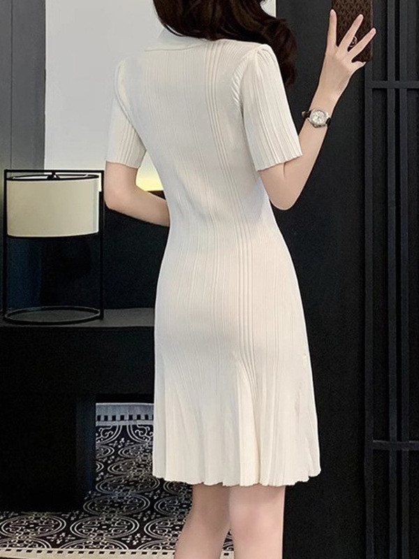 Waist Cinch V Neck Ice Silk Knit A-Line Dress | Slimming Summer Women Dress
