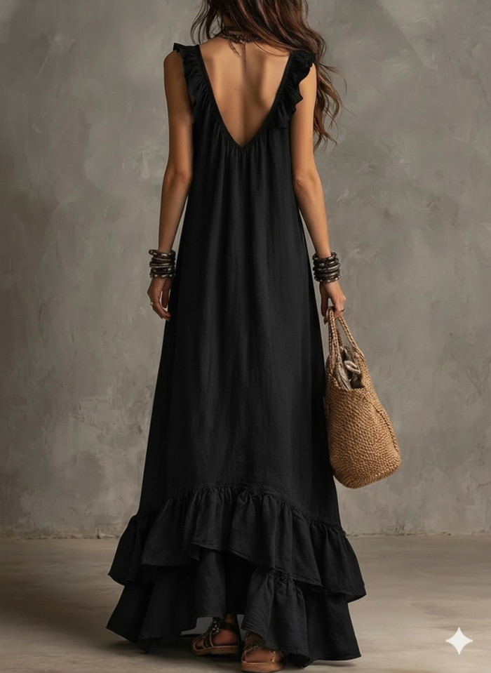Solid Ruffle Sleeveless Loose Dress | Fashion Summer Women Casual Dress