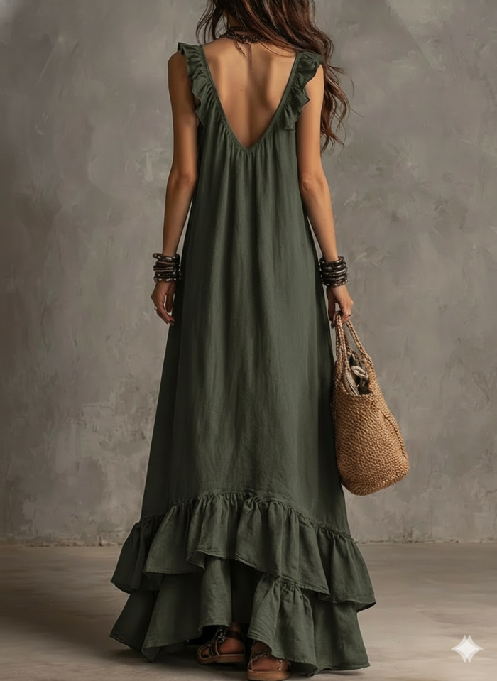 Solid Ruffle Sleeveless Loose Dress | Fashion Summer Women Casual Dress