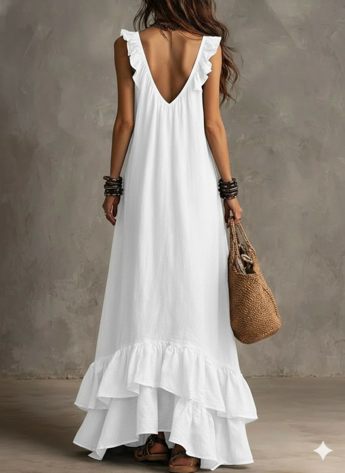 Solid Ruffle Sleeveless Loose Dress | Fashion Summer Women Casual Dress
