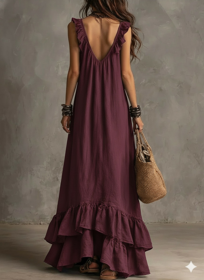 Solid Ruffle Sleeveless Loose Dress | Fashion Summer Women Casual Dress