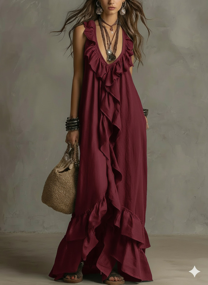 Solid Ruffle Sleeveless Loose Dress | Fashion Summer Women Casual Dress