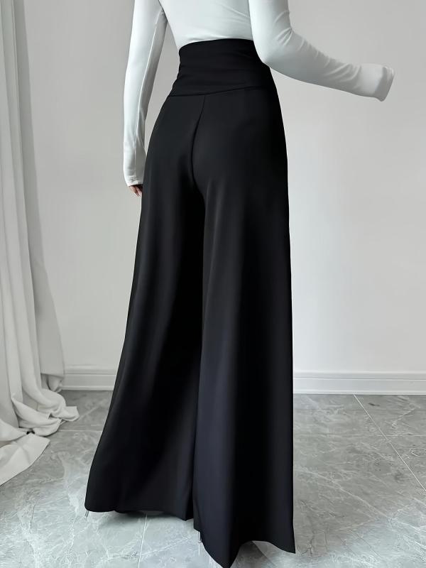 High Waist Black Wide Leg Pants With Pockets | Elegant Women Spring Summer Casual Bottoms