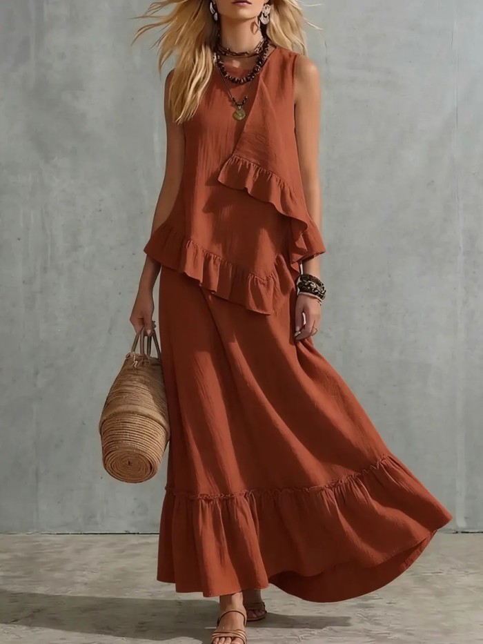Irregular Lace Cotton Linen Skirt Two Piece Set | Women Casual Vacation Outfit