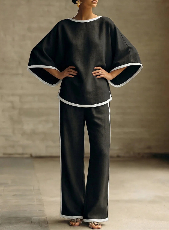 Loose Blouse & Wide Leg Trousers Two Piece Matching Set | Women Summer Casual Daily Outfit