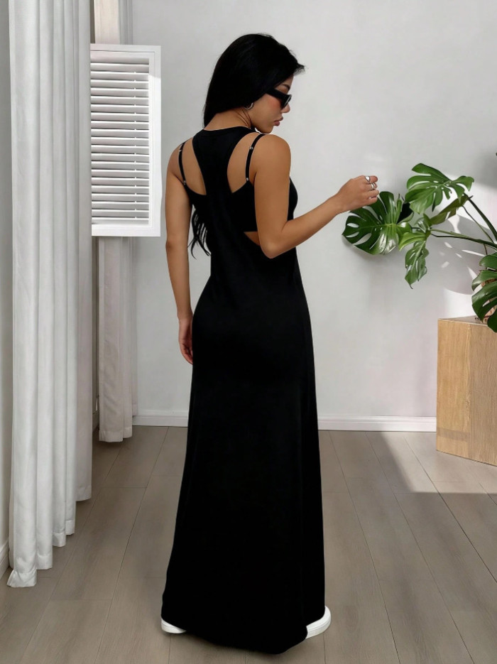 Y2K Backless Sleeveless Slim Maxi Dress Two Piece Set | Elegant Women Party Outfit