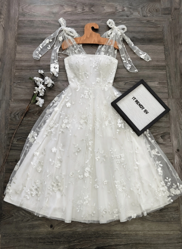 Fairy White Sleeveless Draped Tea-Length A-Line Princess Gown | Elegant Dress For Birthday Parties