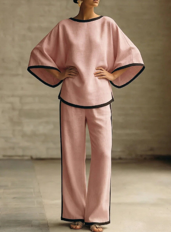 Loose Blouse & Wide Leg Trousers Two Piece Matching Set | Women Summer Casual Daily Outfit