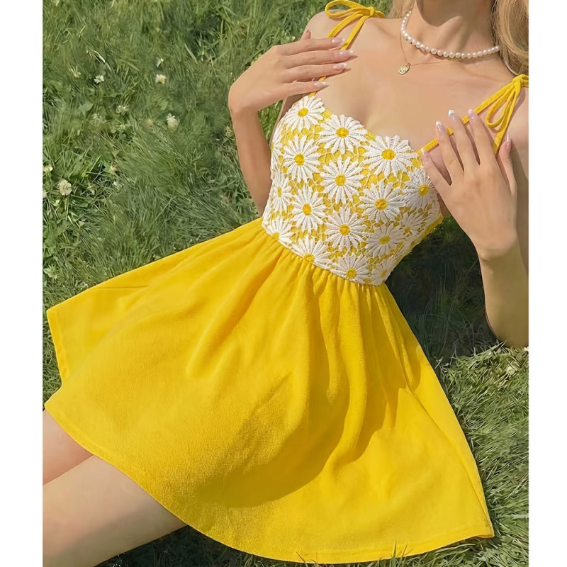 Spaghetti Strap Embroidered Slim A-Line Dress | Women Summer Daily & Vacation Outfit