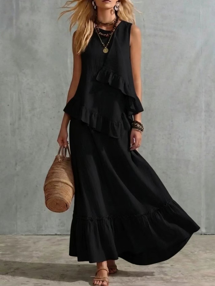 Irregular Lace Cotton Linen Skirt Two Piece Set | Women Casual Vacation Outfit