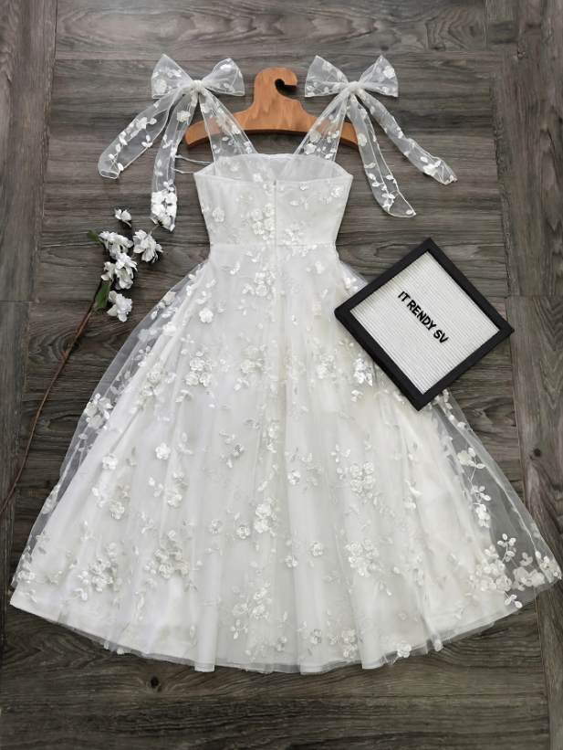 Fairy White Sleeveless Draped Tea-Length A-Line Princess Gown | Elegant Dress For Birthday Parties