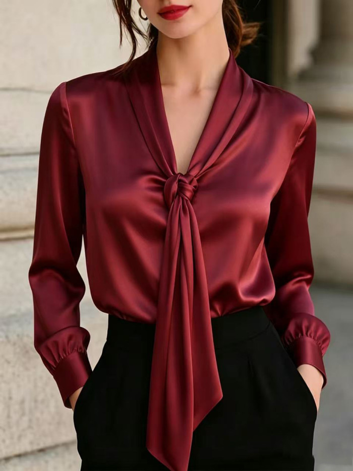 Vintage Lace-Up Long Sleeve Loose White Blouse | Women Commute Daily Top