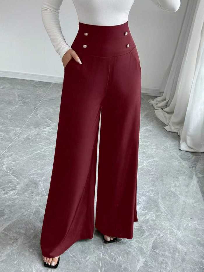 High Waist Black Wide Leg Pants With Pockets | Elegant Women Spring Summer Casual Bottoms