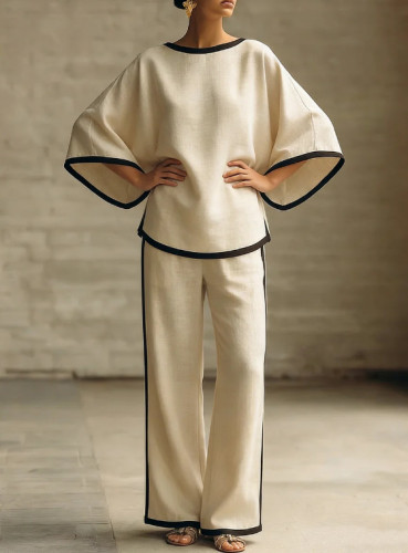 Loose Blouse & Wide Leg Trousers Two Piece Matching Set | Women Summer Casual Daily Outfit