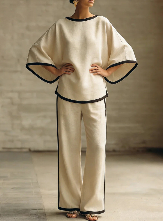 Loose Blouse & Wide Leg Trousers Two Piece Matching Set | Women Summer Casual Daily Outfit