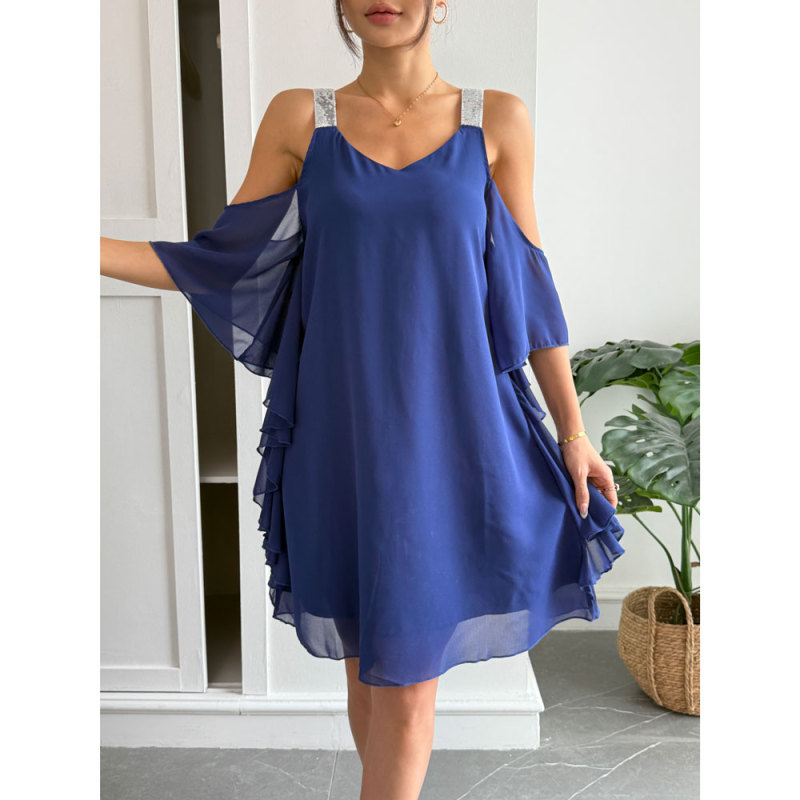 Elegant V Neck Off Shoulder Chiffon Summer Dress For Daily Dating