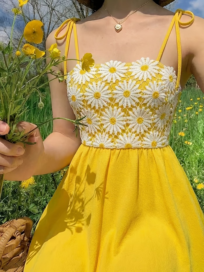 Spaghetti Strap Embroidered Slim A-Line Dress | Women Summer Daily & Vacation Outfit