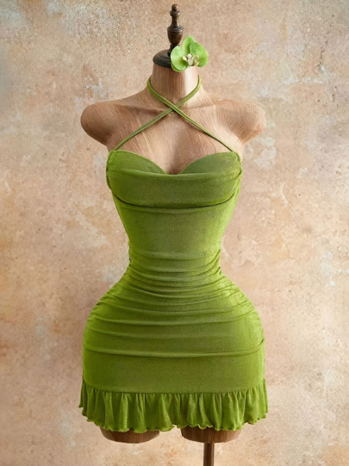 Sexy Sleeveless Halter Lace-Up Backless Mini Dress | Women Summer Party & Dating Outfit