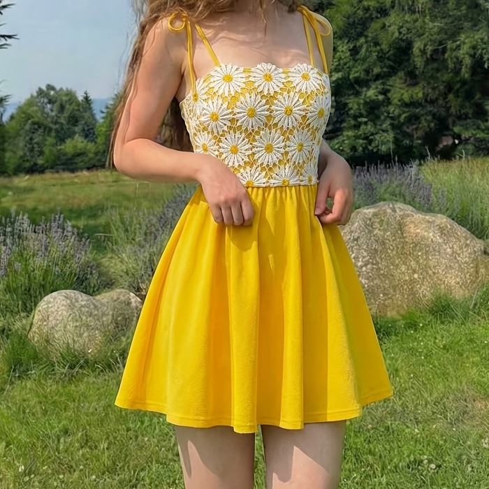Spaghetti Strap Embroidered Slim A-Line Dress | Women Summer Daily & Vacation Outfit