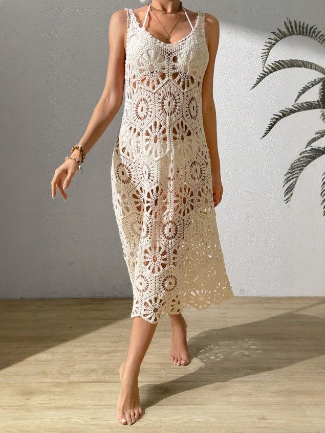 3D Floral Knit Deep V Lace-Up Backless Midi Slip Dress | Women Summer Beach & Dating Outfit