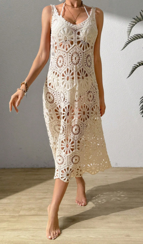 3D Floral Knit Deep V Lace-Up Backless Midi Slip Dress | Women Summer Beach & Dating Outfit