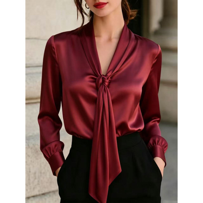 Vintage Lace-Up Long Sleeve Loose White Blouse | Women Commute Daily Top