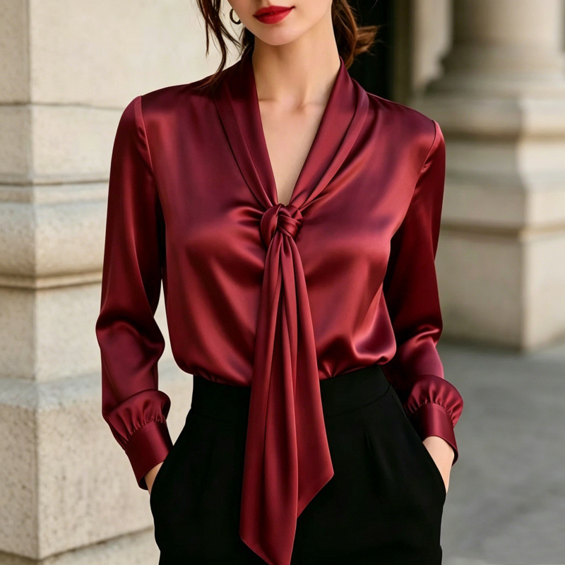 Vintage Lace-Up Long Sleeve Loose White Blouse | Women Commute Daily Top