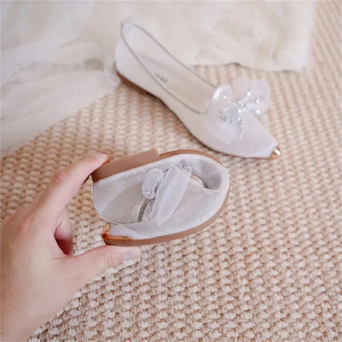 Rhinestone Bow Mesh Hollow Pointed Toe Flat Sandals For Women Summer Daily Casual